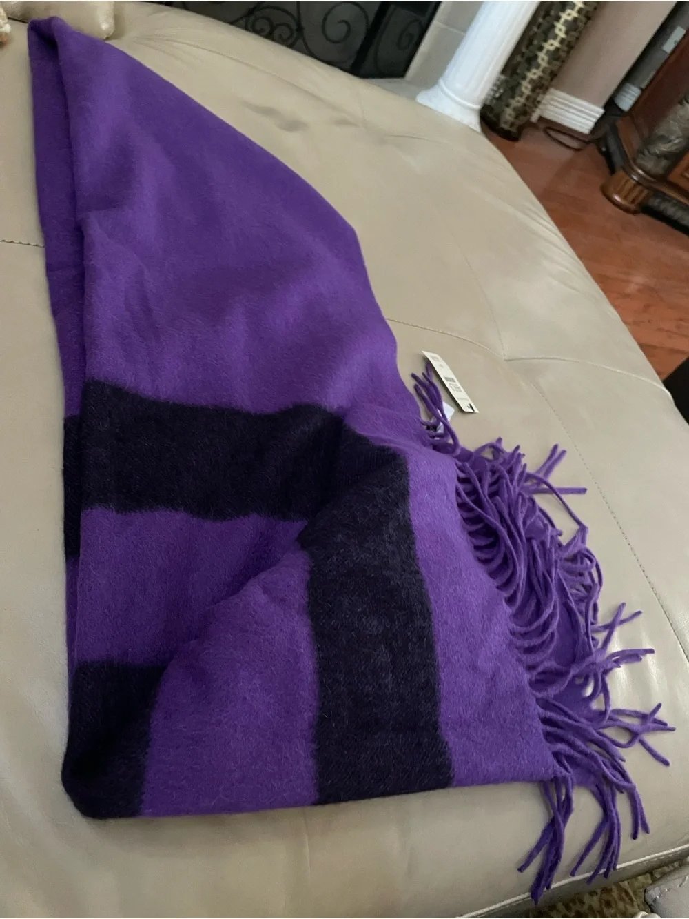 NWT Stylish Talbots Purple & Black Cashmere Striped Winter Scarf